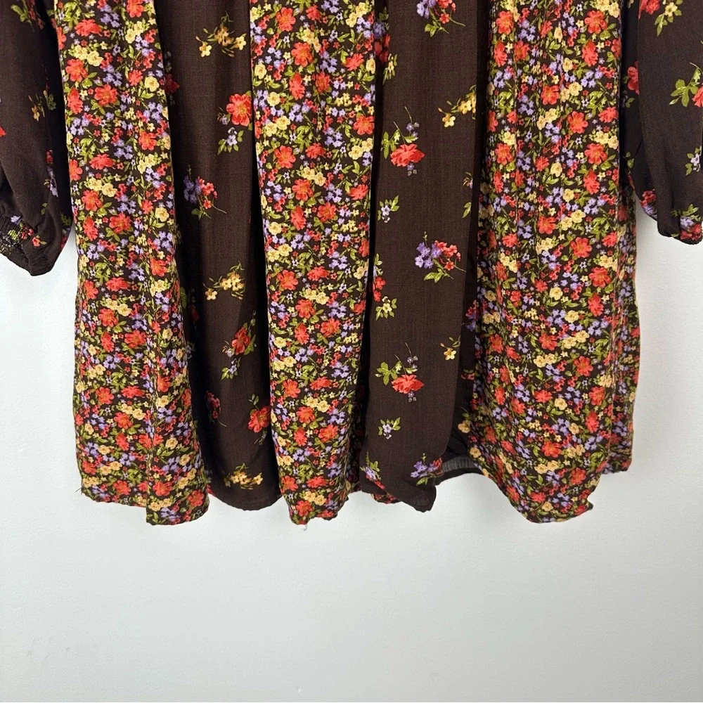 SO‎ Dress Size Medium Brown Ditzy Floral Patchwork Boho Prairie Hippie Smocked